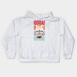 Kawaii Cat Drinking Boba Kids Hoodie